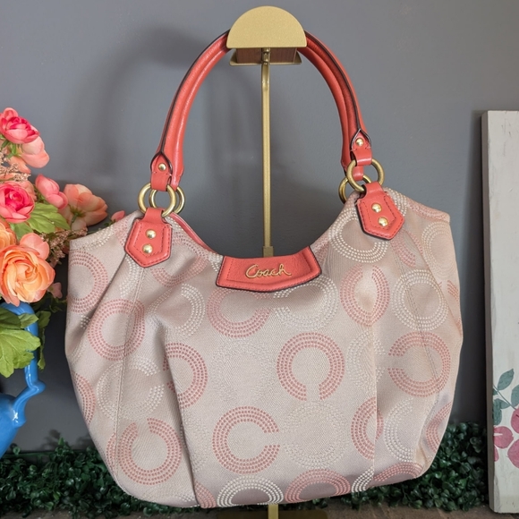 Coach Ashley Dotted Op Art Peach and Cream Women's Bag GUC - Picture 1 of 10